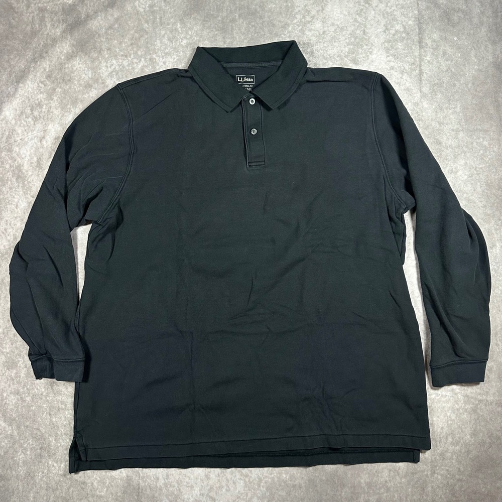LL Bean Men XXL Tall Long Sleeve Polo Shirt Black Traditional Fit Casual Outdoor